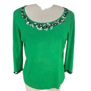 Ruby Rd. Women’s Sequin Trim Top Kelly Green Sz. XL 3/4 Length Sleeves
